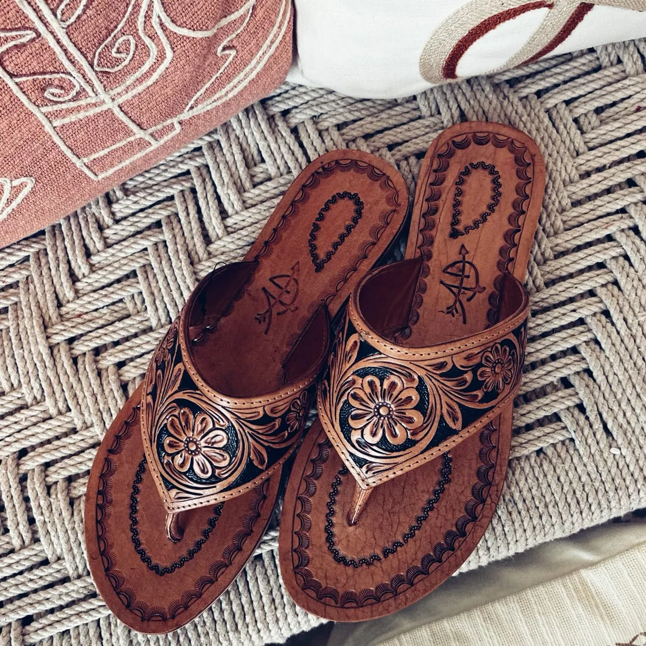Rocky Creek Hand Tooled Leather Sandals