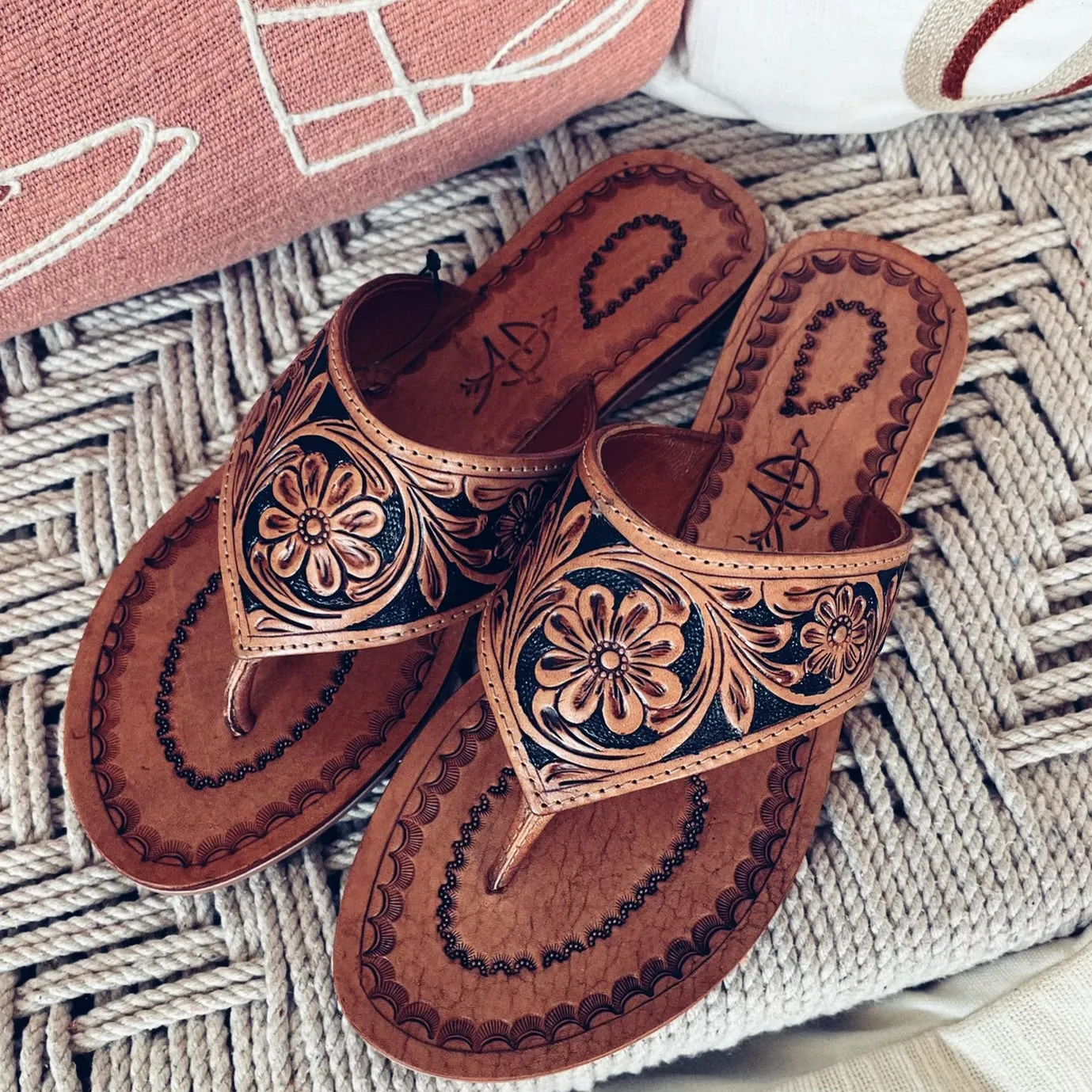 Rocky Creek Hand Tooled Leather Sandals