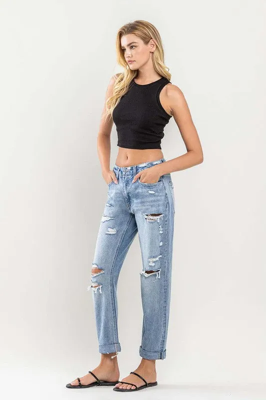 ROLLED UP RIGID BOYUFRIEND JEANS