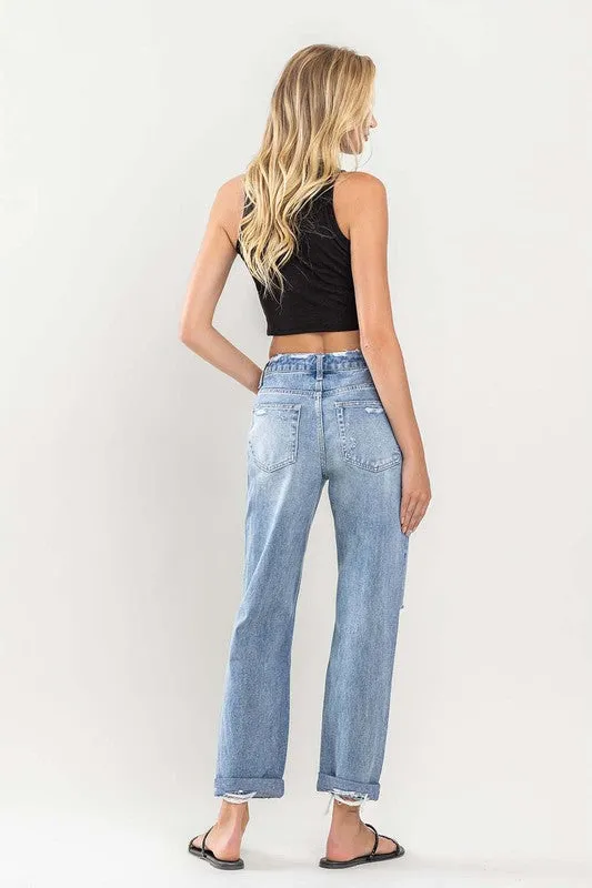 ROLLED UP RIGID BOYUFRIEND JEANS