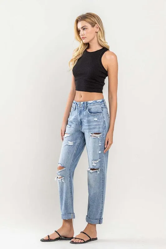 ROLLED UP RIGID BOYUFRIEND JEANS