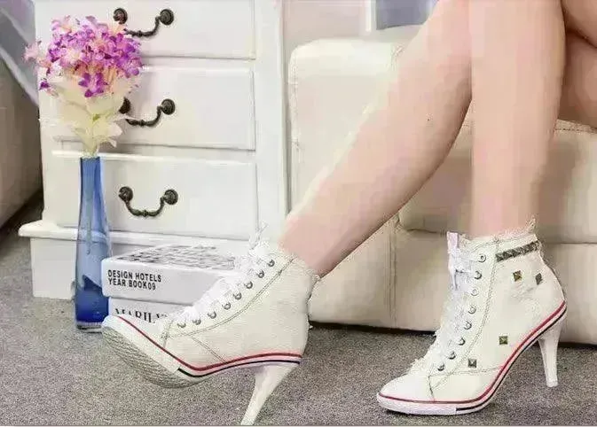 Round Toe Women's Shoes Denim High Heels