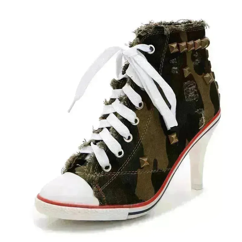 Round Toe Women's Shoes Denim High Heels