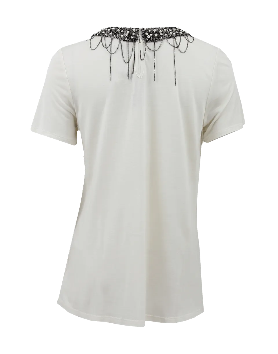 Short Sleeve Tee with Embellished Neckline