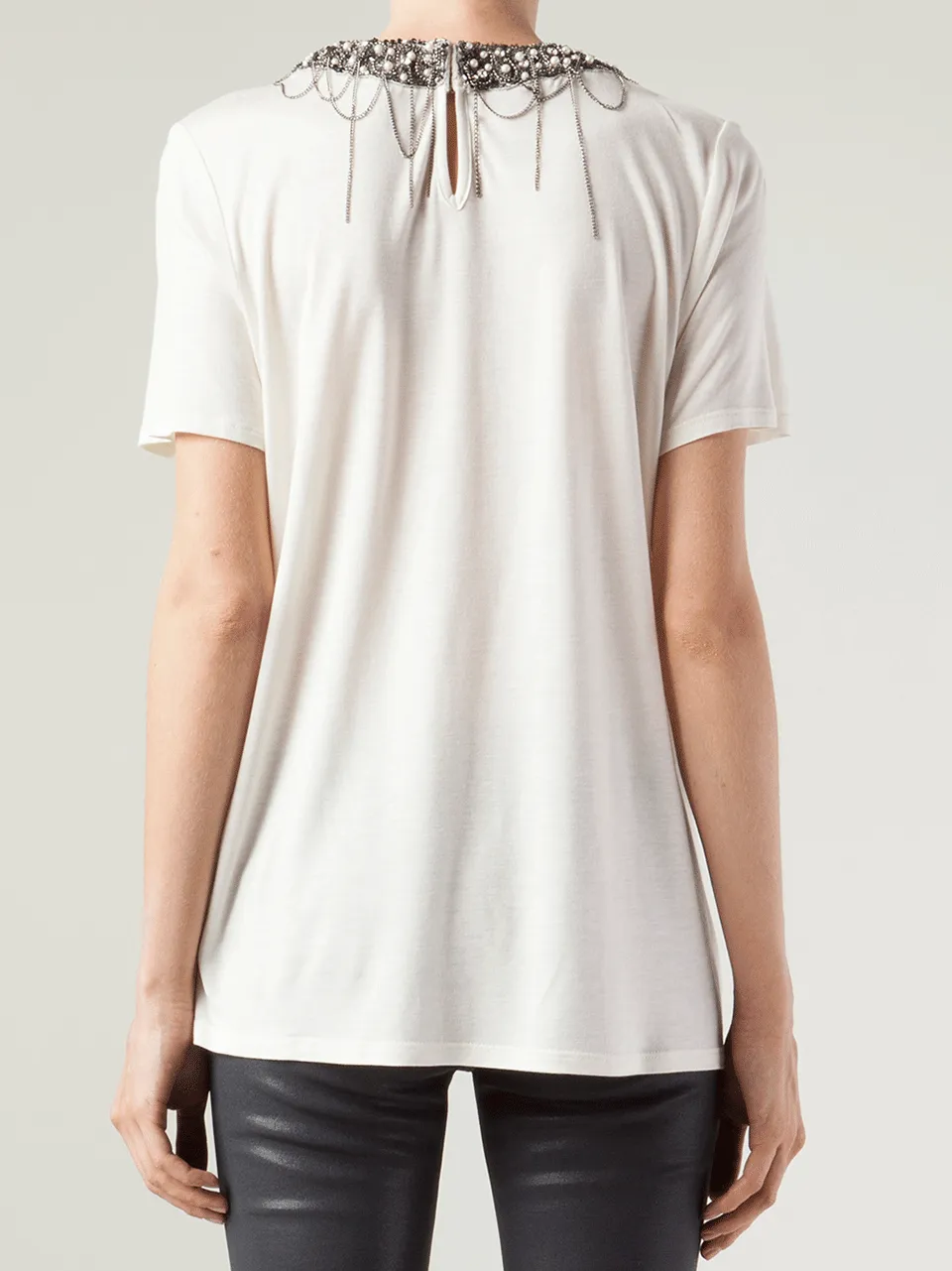 Short Sleeve Tee with Embellished Neckline