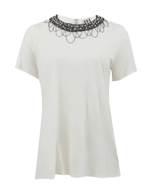Short Sleeve Tee with Embellished Neckline