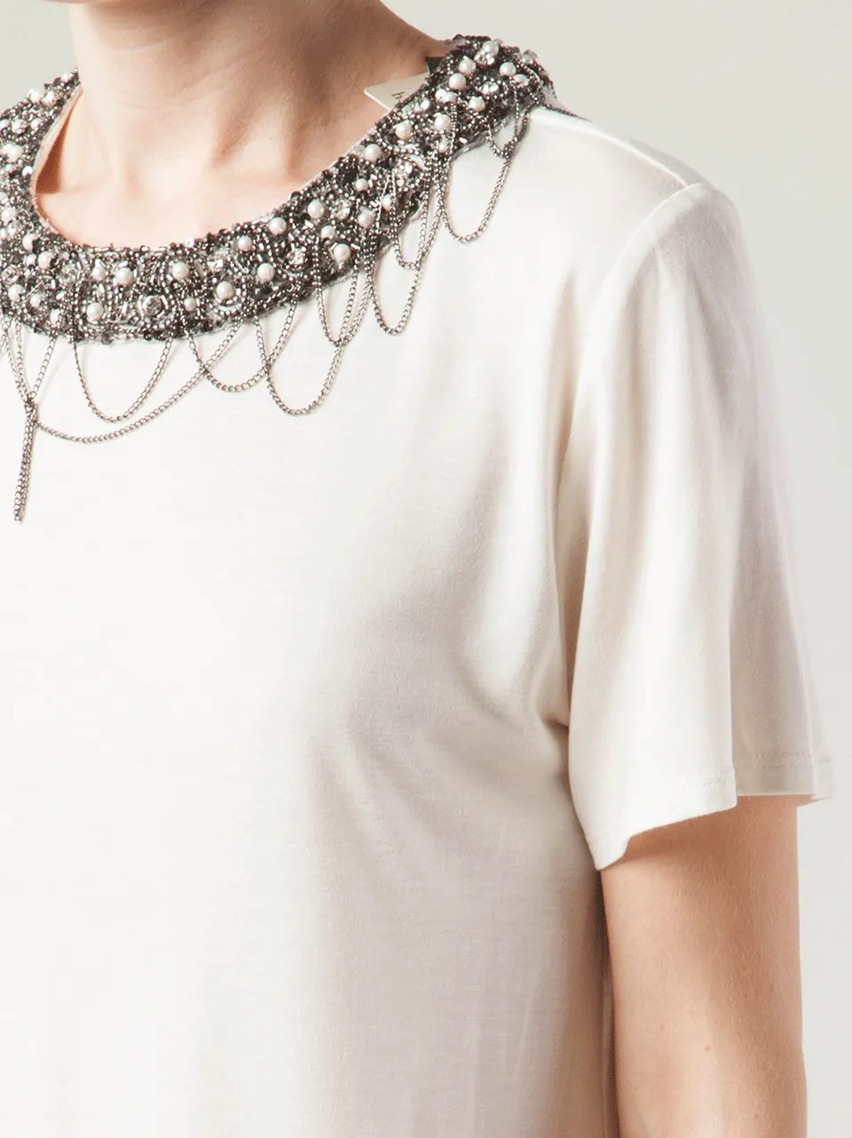 Short Sleeve Tee with Embellished Neckline