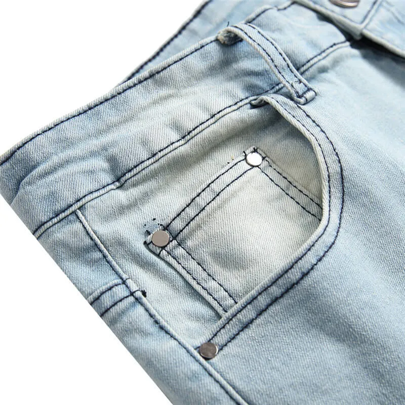 Skinny Pencil Pants Mid Waist Nostalgic Jeans Elasticity Men's Jeans