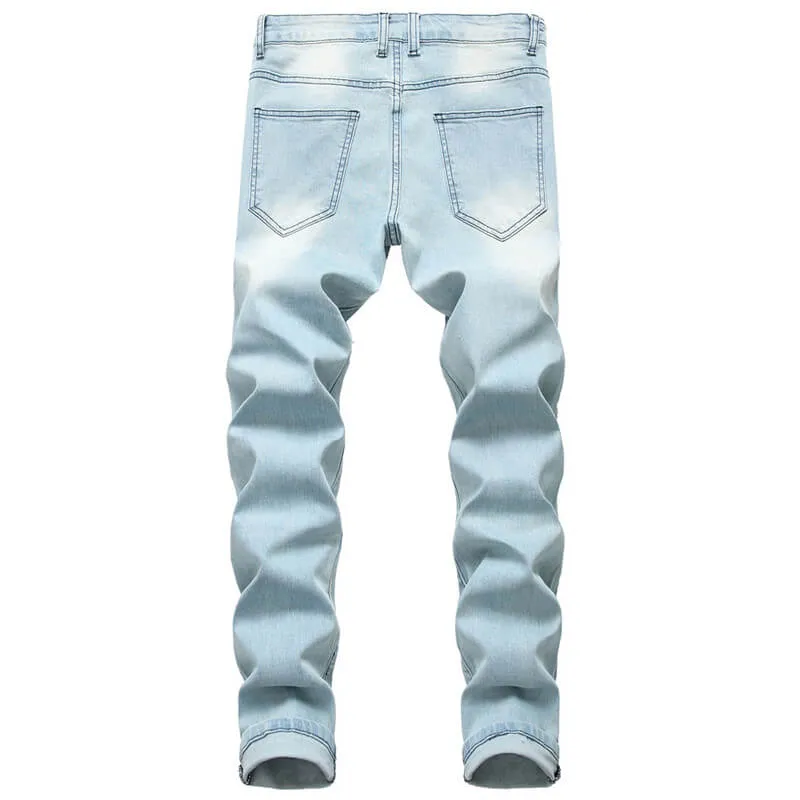 Skinny Pencil Pants Mid Waist Nostalgic Jeans Elasticity Men's Jeans