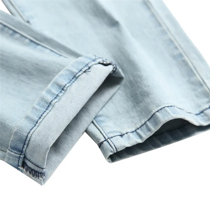 Skinny Pencil Pants Mid Waist Nostalgic Jeans Elasticity Men's Jeans