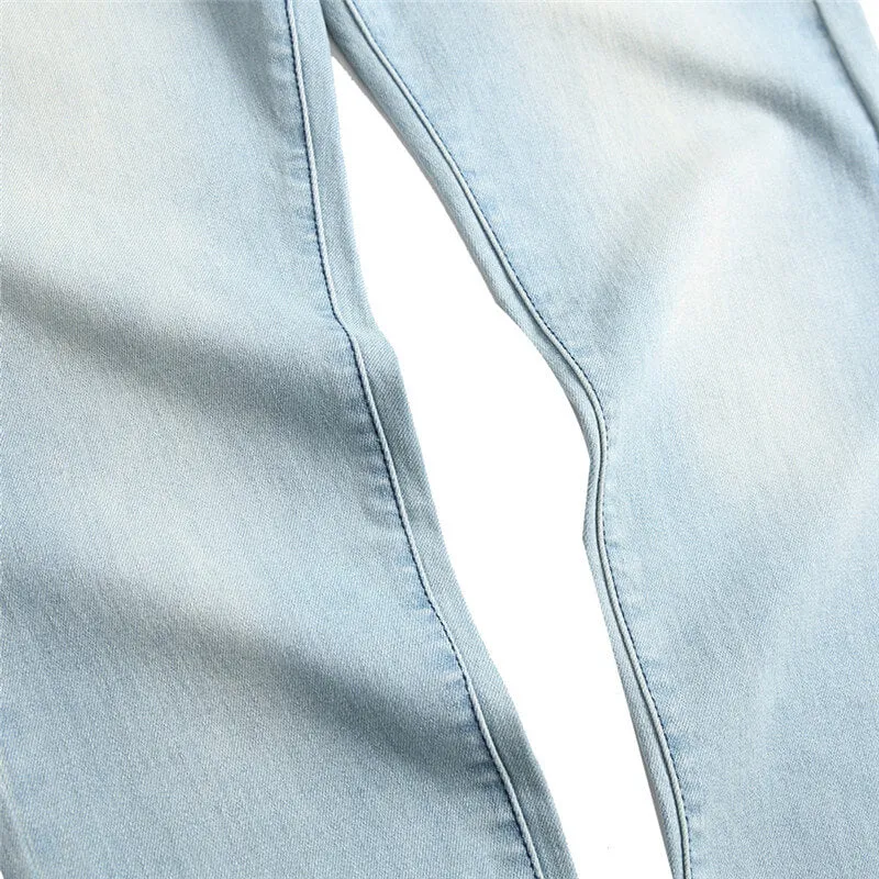 Skinny Pencil Pants Mid Waist Nostalgic Jeans Elasticity Men's Jeans