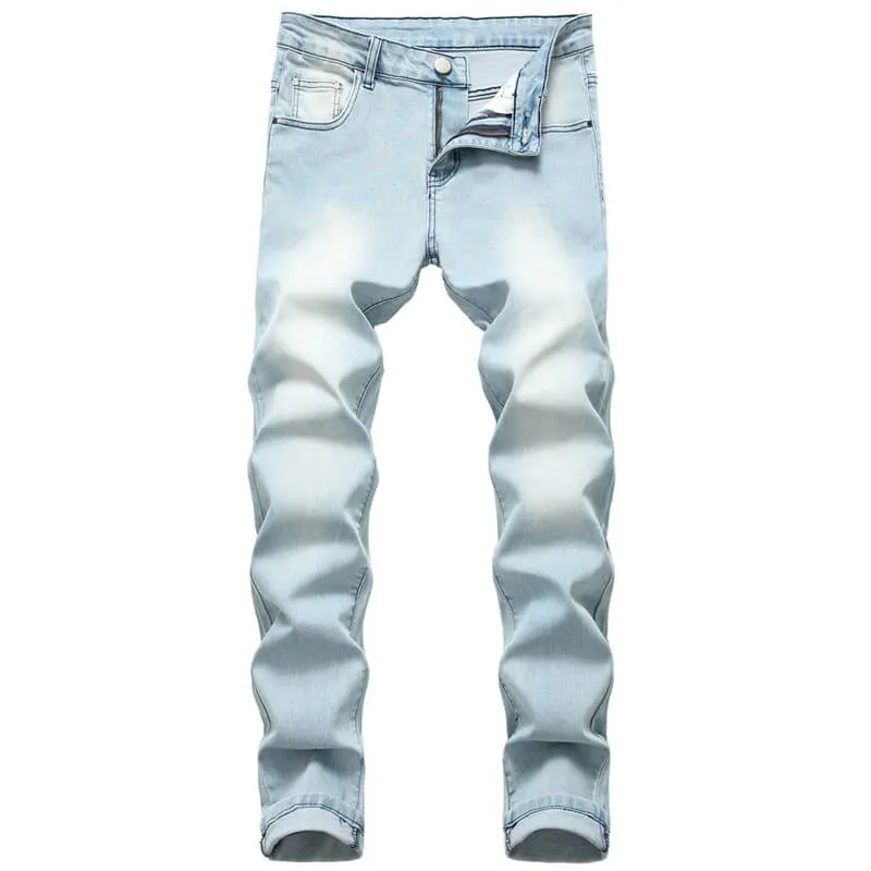 Skinny Pencil Pants Mid Waist Nostalgic Jeans Elasticity Men's Jeans