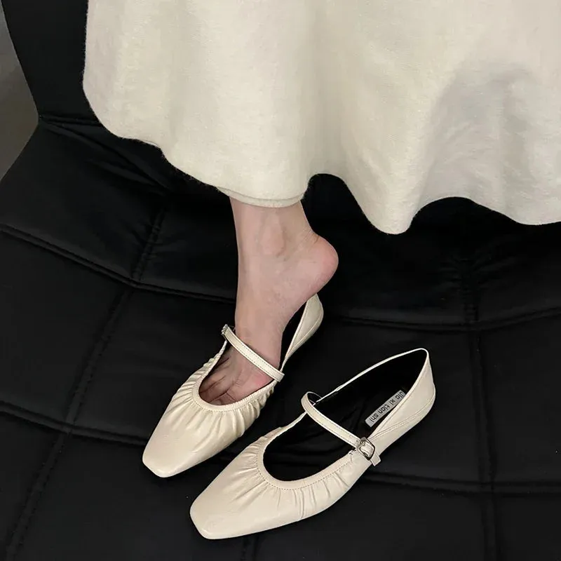 Sohiwoo Luxury Designer Women Mary Jane Shoes Fashion Elegant Shallow Soft Sole Shoes Ladies Outdoor Dress Flats Summer Shoes