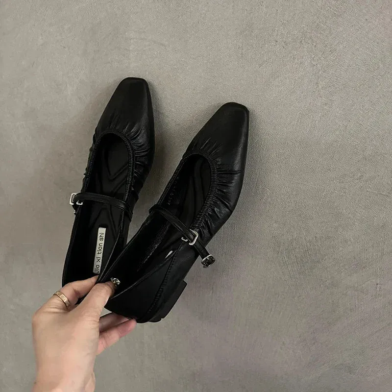 Sohiwoo Luxury Designer Women Mary Jane Shoes Fashion Elegant Shallow Soft Sole Shoes Ladies Outdoor Dress Flats Summer Shoes