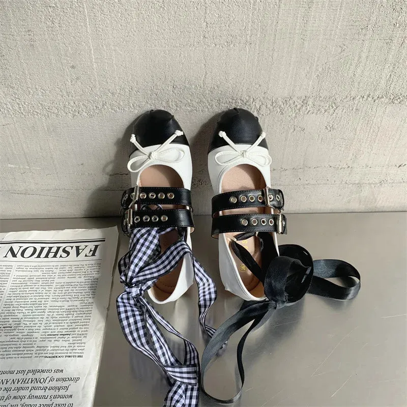 Sohiwoo Riband Ankle Strappy Women Ballet Flats  Ins Style Buckle Belt Slip-ons Ballerina Shoes Woman Soft Outsole Girls Footwear