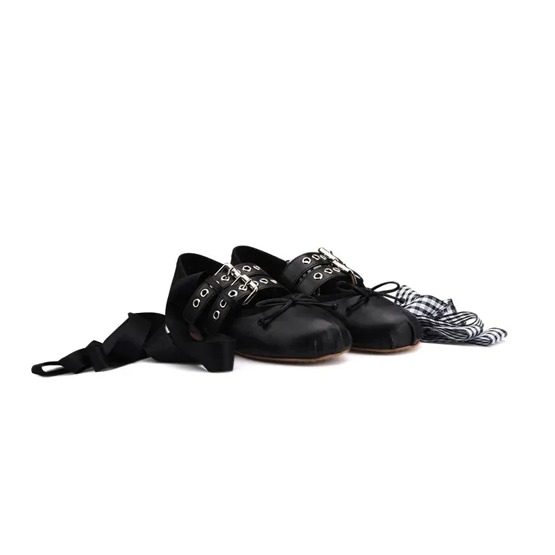 Sohiwoo Riband Ankle Strappy Women Ballet Flats  Ins Style Buckle Belt Slip-ons Ballerina Shoes Woman Soft Outsole Girls Footwear