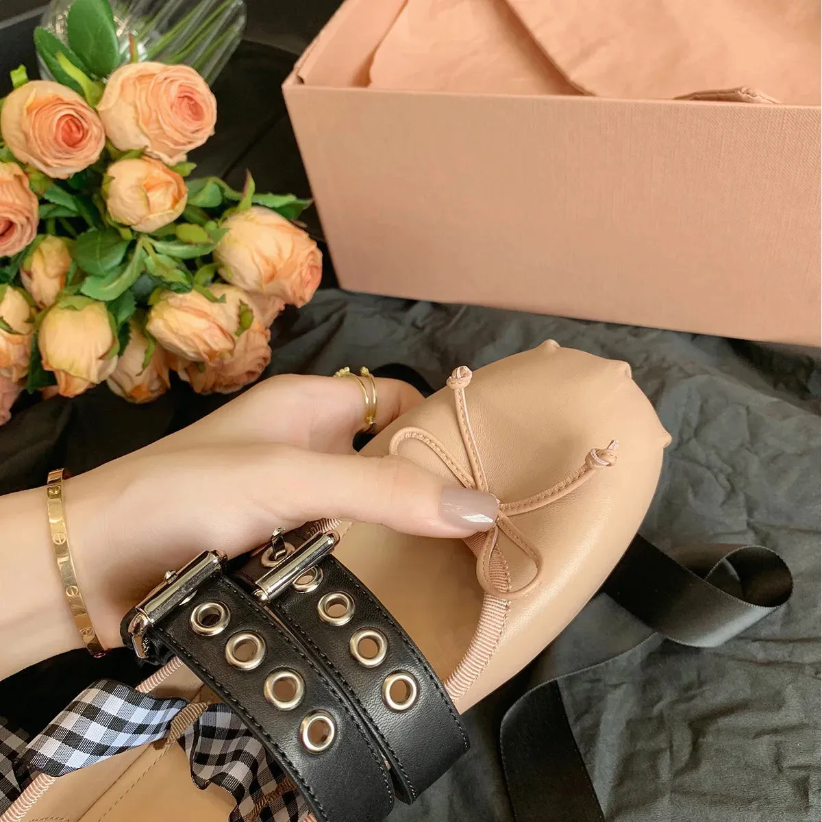 Sohiwoo Riband Ankle Strappy Women Ballet Flats  Ins Style Buckle Belt Slip-ons Ballerina Shoes Woman Soft Outsole Girls Footwear