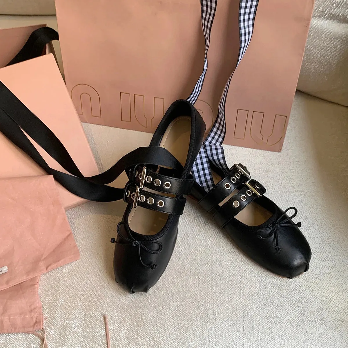 Sohiwoo Riband Ankle Strappy Women Ballet Flats  Ins Style Buckle Belt Slip-ons Ballerina Shoes Woman Soft Outsole Girls Footwear