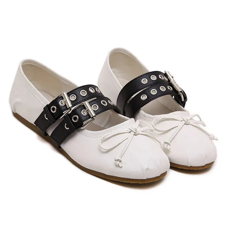 Sohiwoo Riband Ankle Strappy Women Ballet Flats  Ins Style Buckle Belt Slip-ons Ballerina Shoes Woman Soft Outsole Girls Footwear