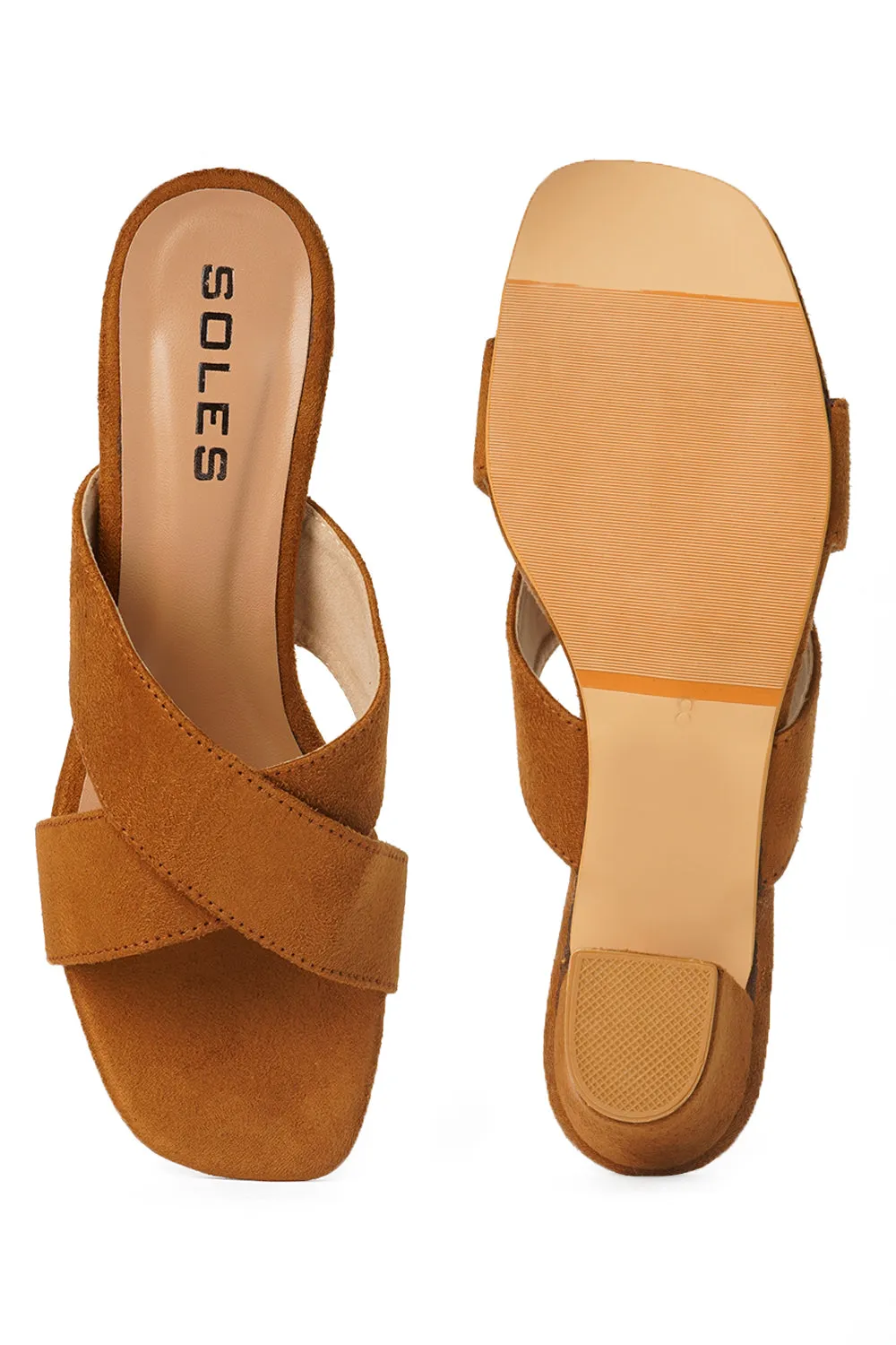 SOLES Cross Strap Block Heels