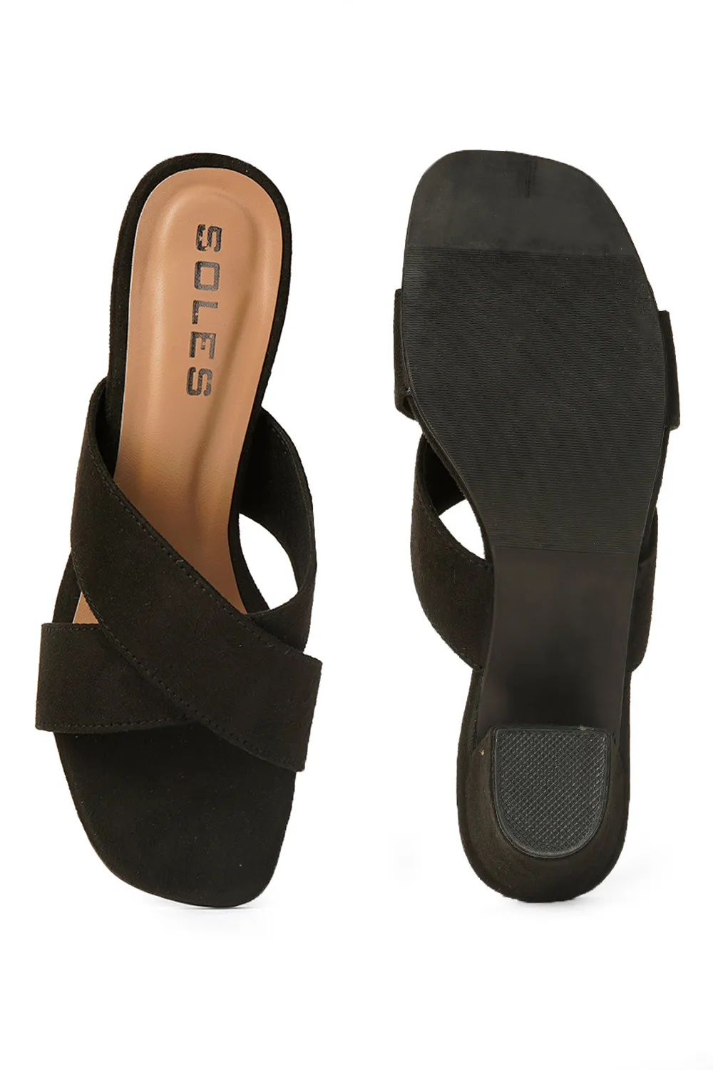 SOLES Cross Strap Block Heels