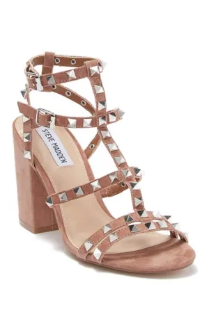 Steve Madden Stardom Tan Suede studded Open Toe Block Heel Sandals (7, Tan Suede)