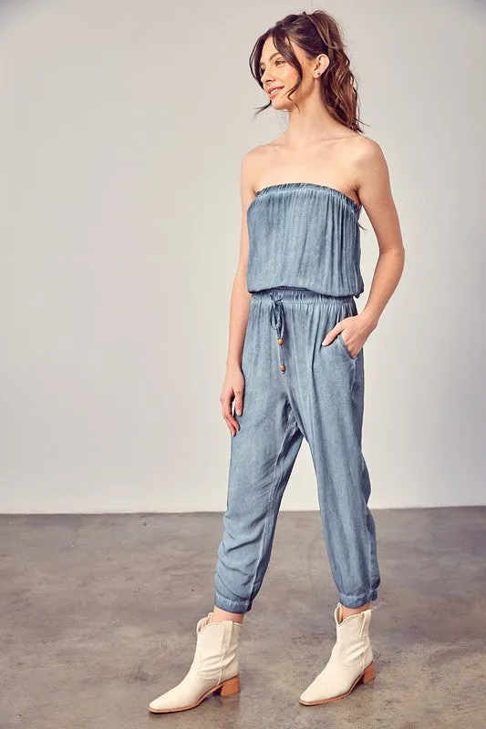 Strapless Tube Top Jogger Jumpsuit