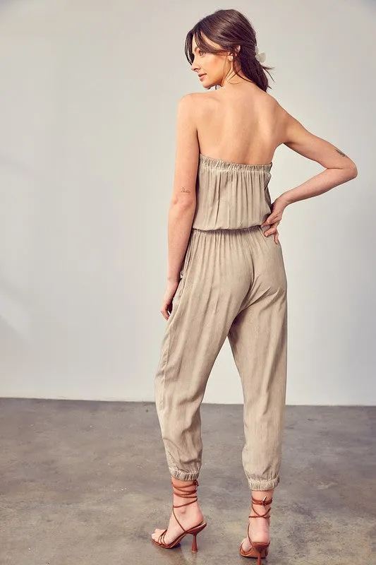 Strapless Tube Top Jogger Jumpsuit
