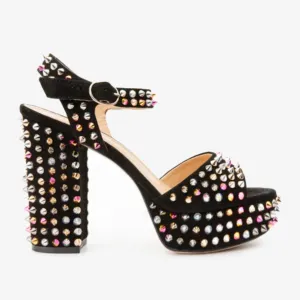 The Tampico Black Suede Leather Spike Platform Heel Sandal