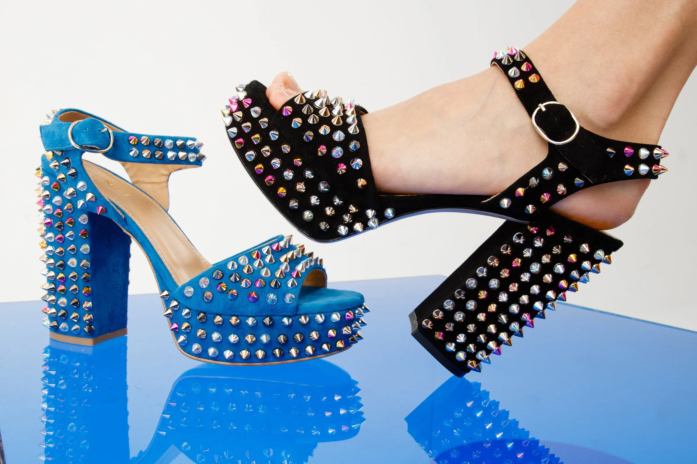 The Tampico Black Suede Leather Spike Platform Heel Sandal