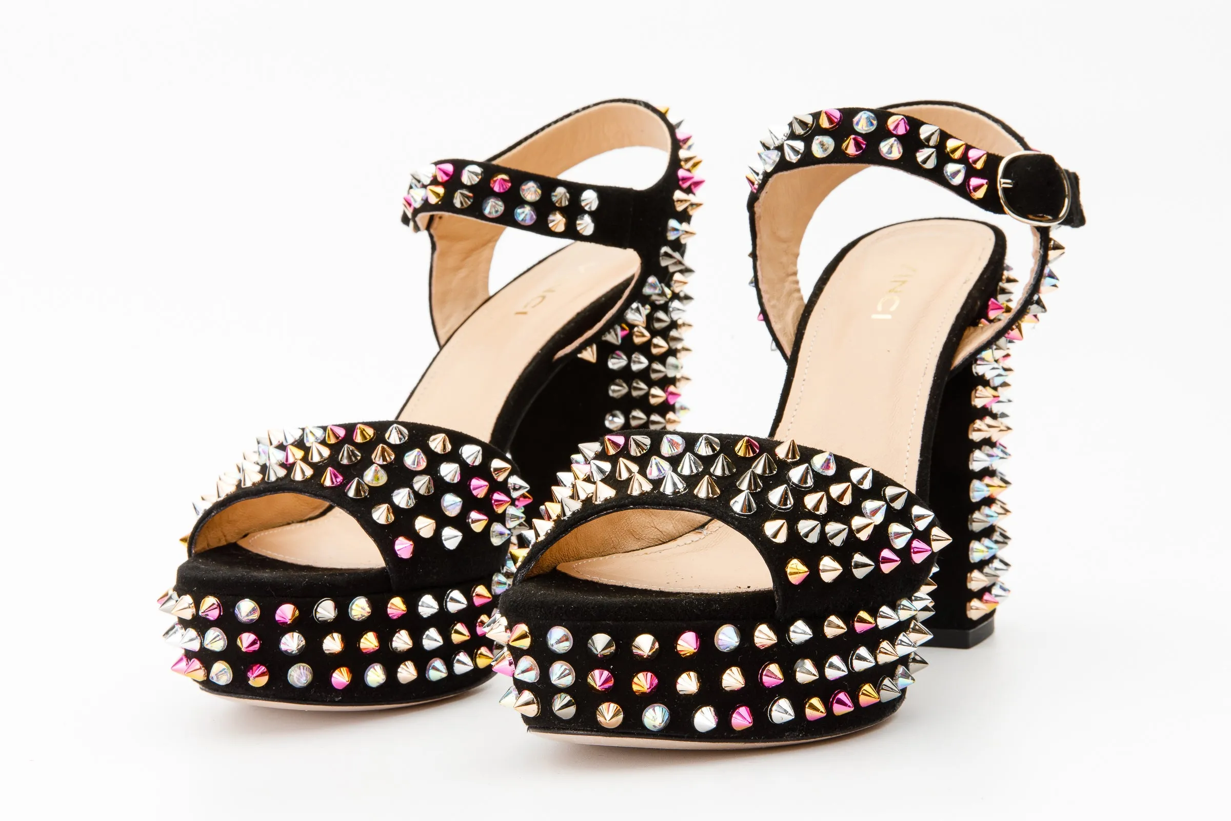 The Tampico Black Suede Leather Spike Platform Heel Sandal