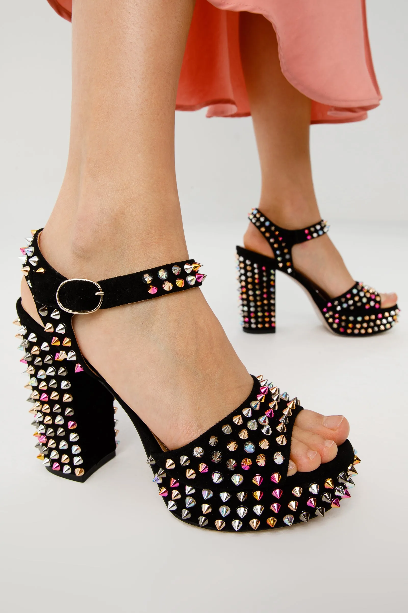 The Tampico Black Suede Leather Spike Platform Heel Sandal