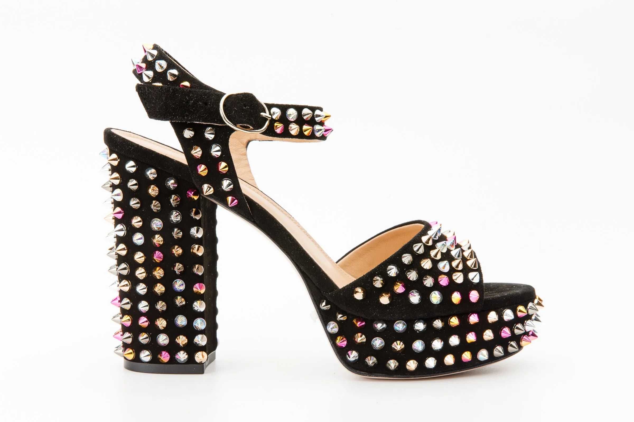 The Tampico Black Suede Leather Spike Platform Heel Sandal