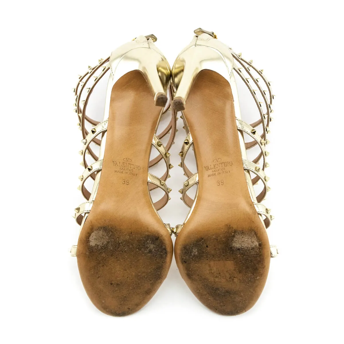 Valentino Gold Leather Rockstud Gladiator Sandals Size 9 | EU 39