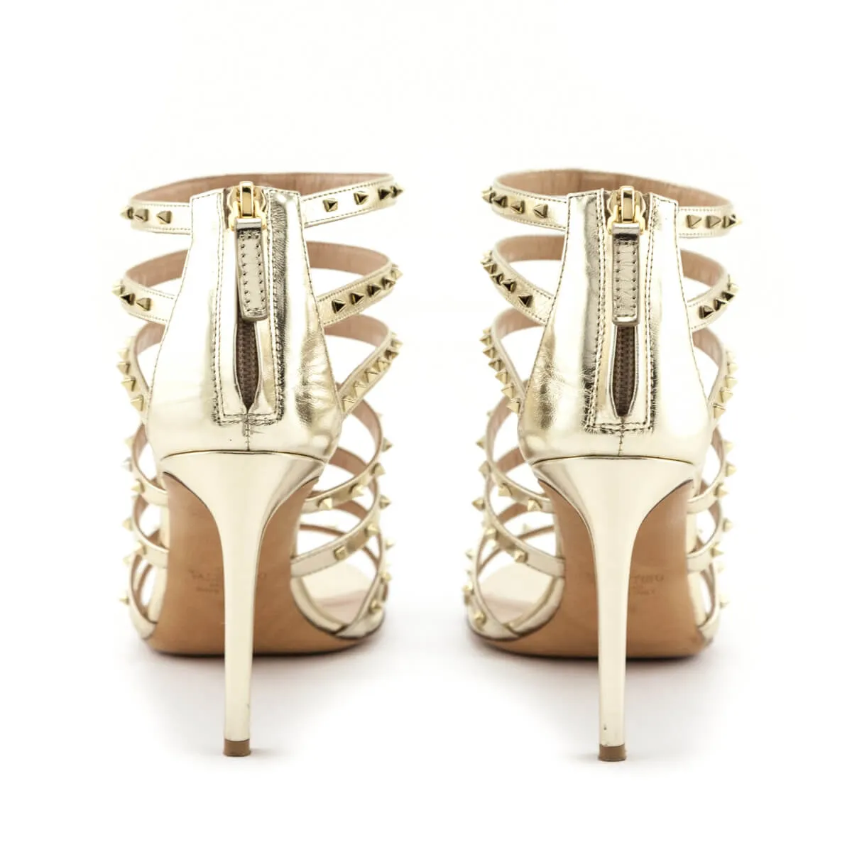 Valentino Gold Leather Rockstud Gladiator Sandals Size 9 | EU 39