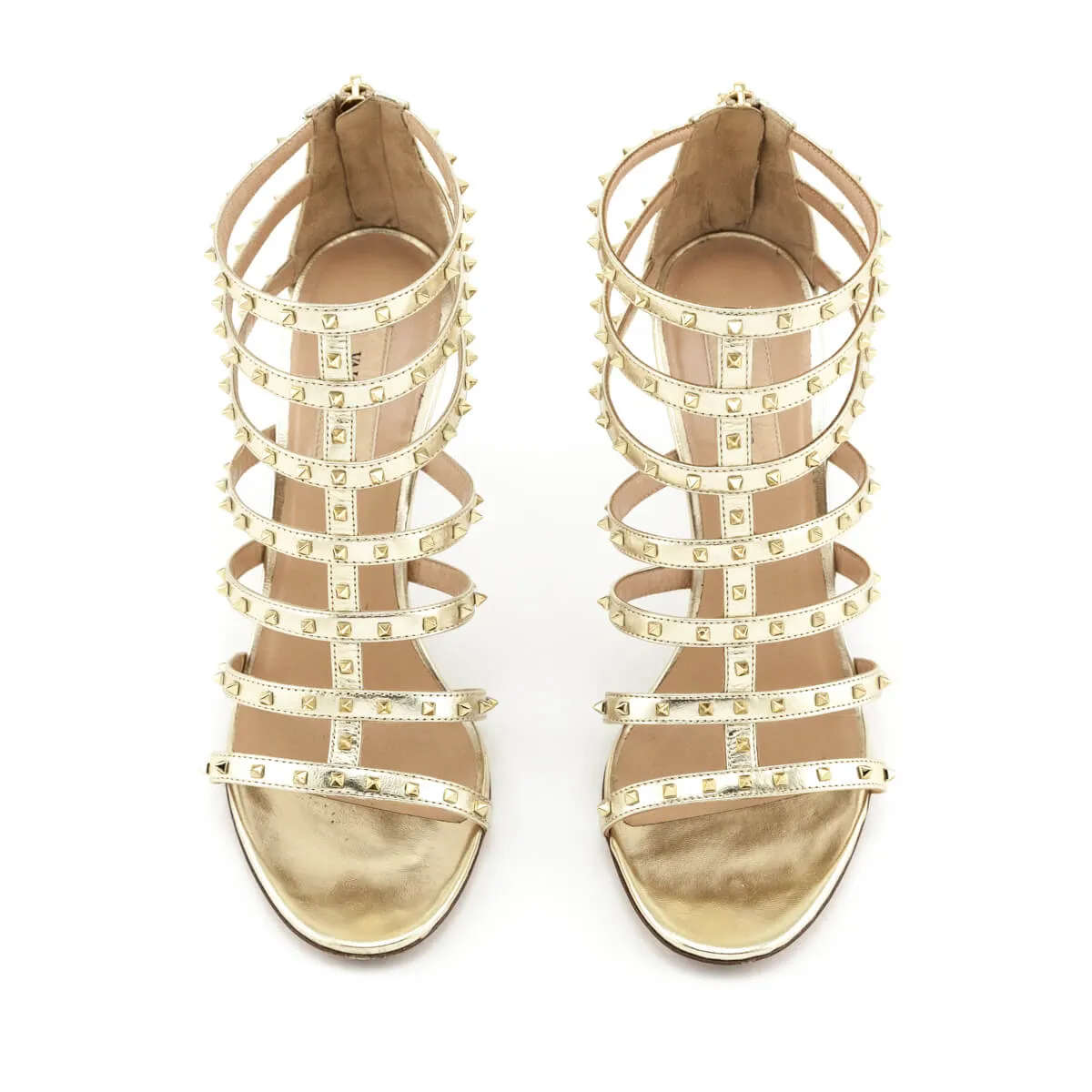 Valentino Gold Leather Rockstud Gladiator Sandals Size 9 | EU 39
