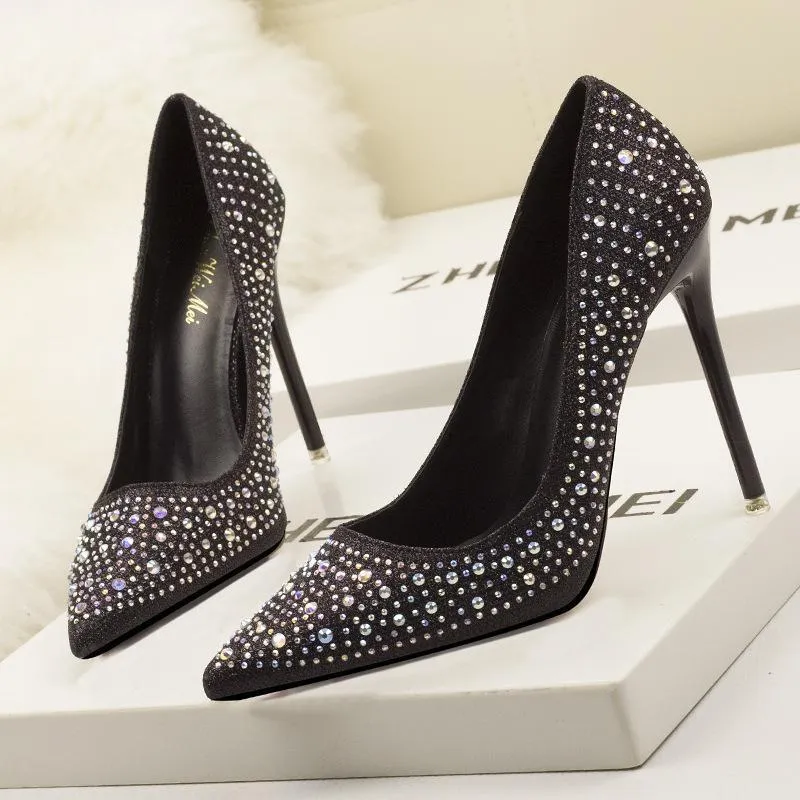 Womens Shine Rhinestones Pointed Toe Stiletto Heel Bridal Pumps