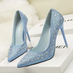 Womens Shine Rhinestones Pointed Toe Stiletto Heel Bridal Pumps