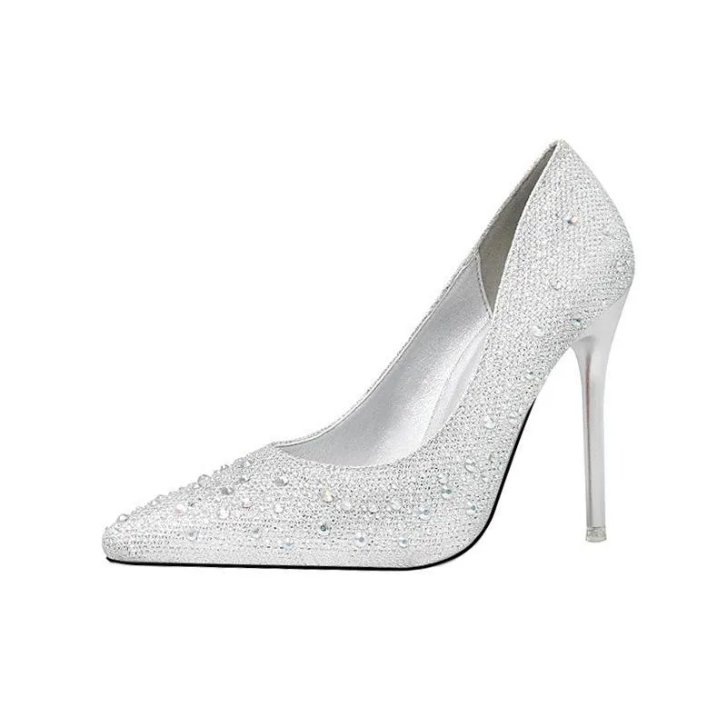 Womens Shine Rhinestones Pointed Toe Stiletto Heel Bridal Pumps