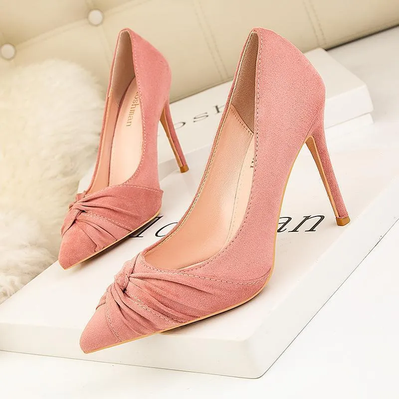Womens Solid  Plicated Suede Pointed Toe Stiletto Heel Bridal Pumps