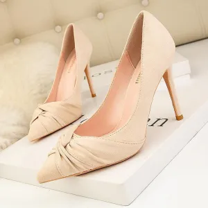 Womens Solid  Plicated Suede Pointed Toe Stiletto Heel Bridal Pumps