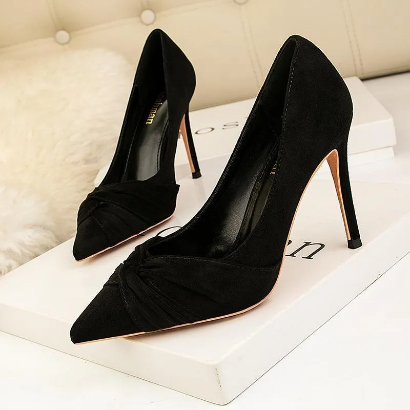 Womens Solid  Plicated Suede Pointed Toe Stiletto Heel Bridal Pumps