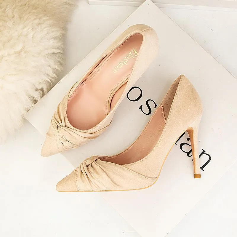 Womens Solid  Plicated Suede Pointed Toe Stiletto Heel Bridal Pumps
