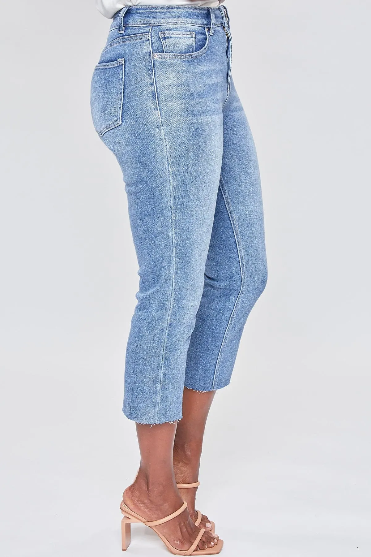 Women's Vintage High Rise Slim Straight Raw Hem Cropped Flood Jeans
