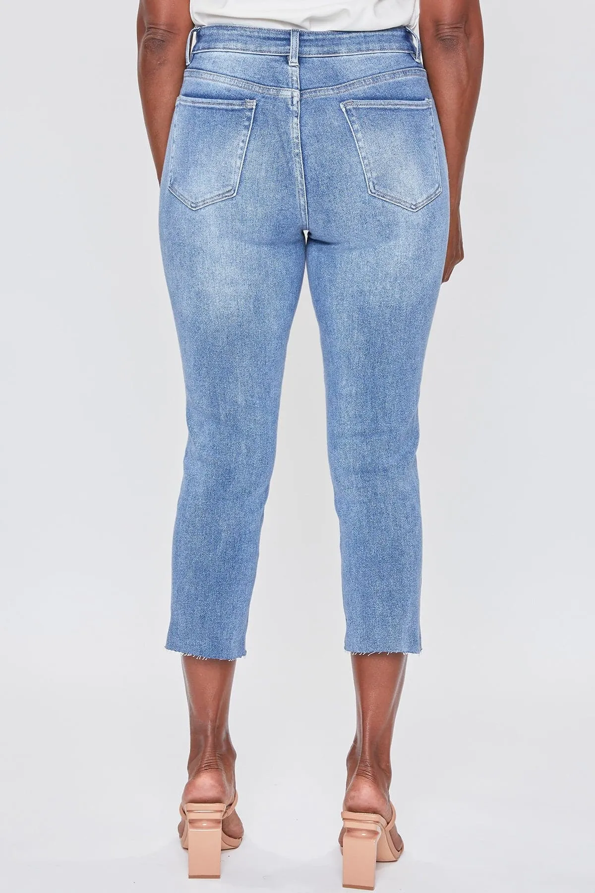 Women's Vintage High Rise Slim Straight Raw Hem Cropped Flood Jeans