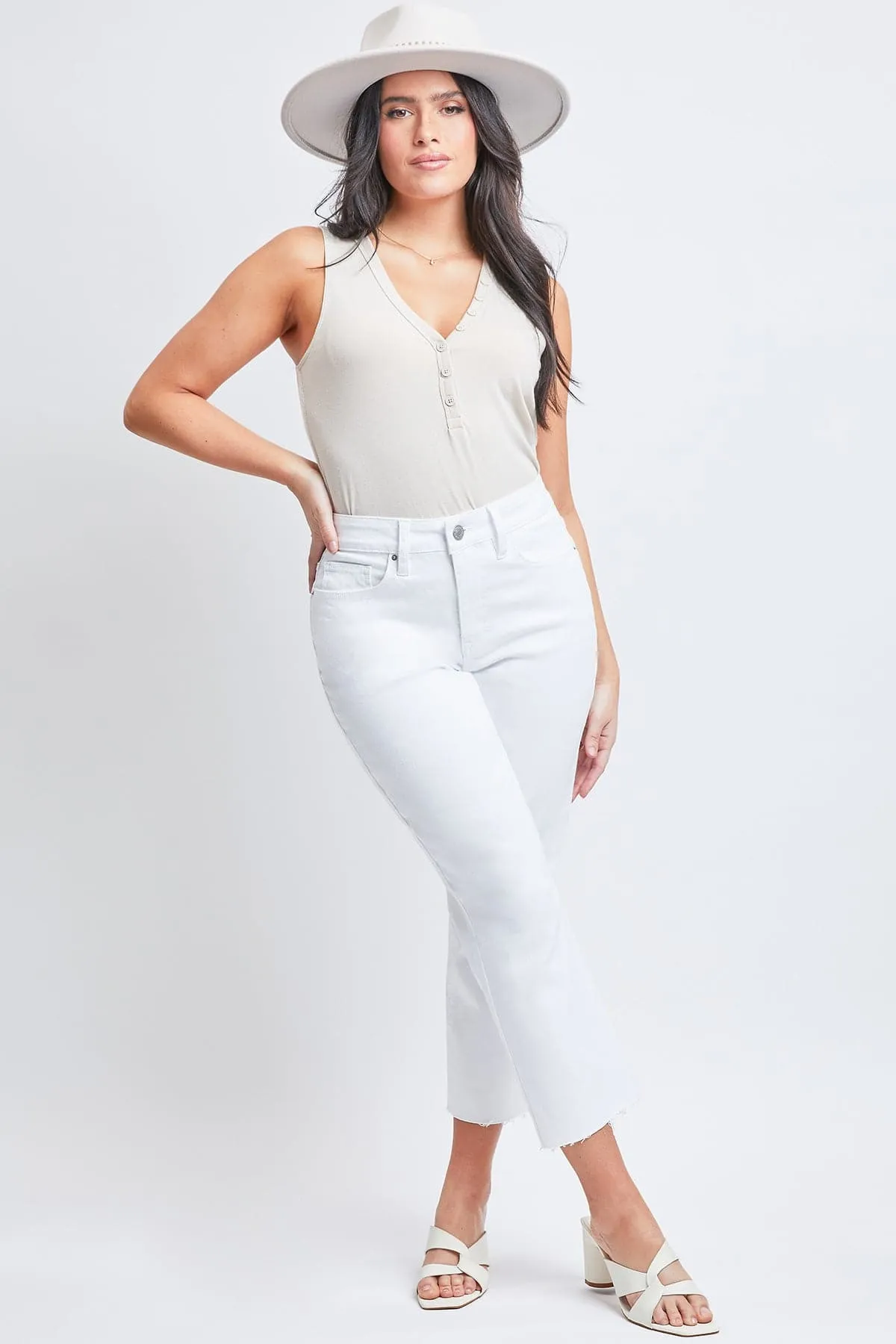 Women's Vintage High Rise Slim Straight Raw Hem Cropped Flood Jeans
