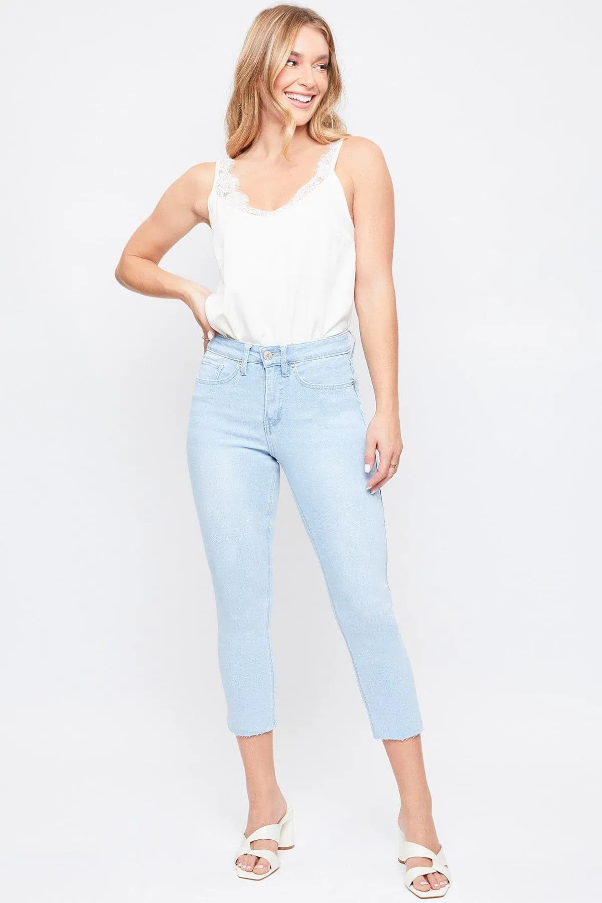 Women's Vintage High Rise Slim Straight Raw Hem Cropped Flood Jeans