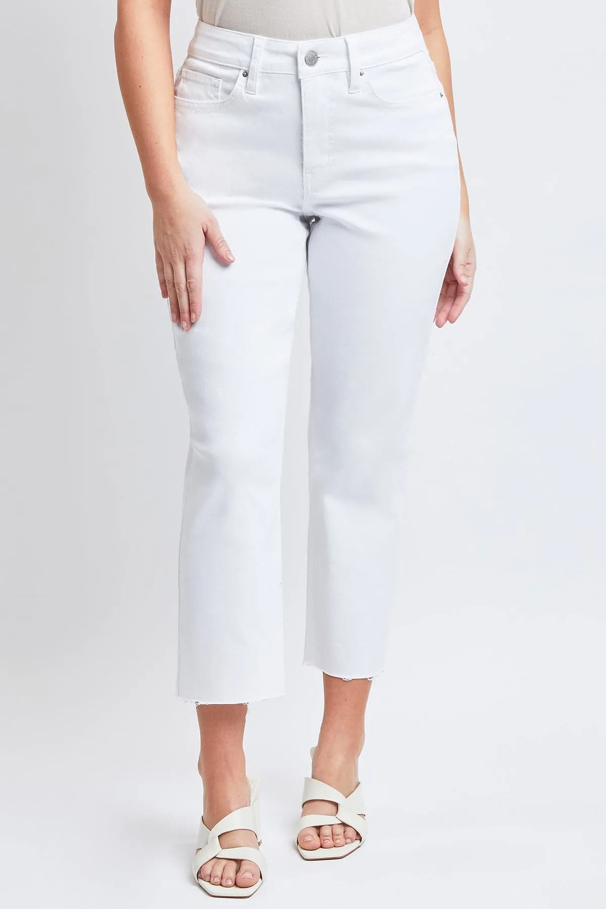 Women's Vintage High Rise Slim Straight Raw Hem Cropped Flood Jeans