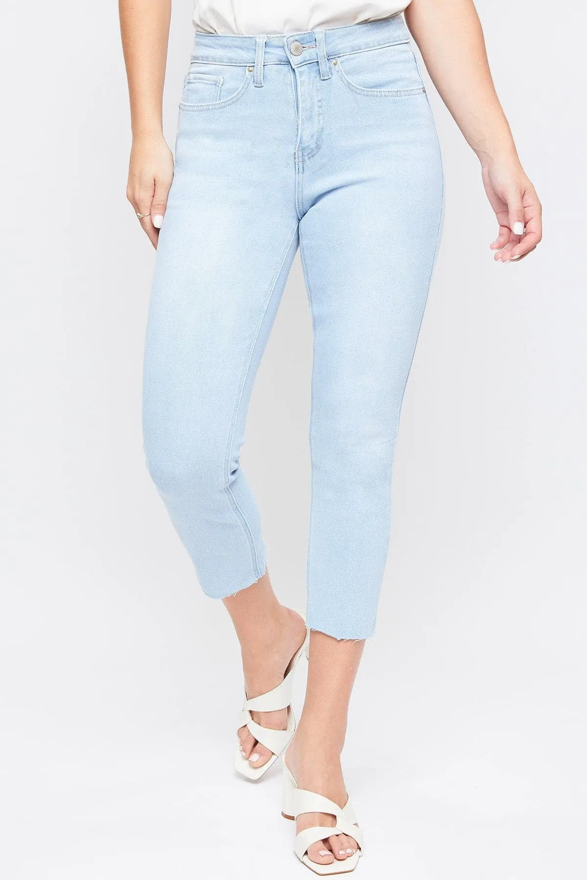 Women's Vintage High Rise Slim Straight Raw Hem Cropped Flood Jeans
