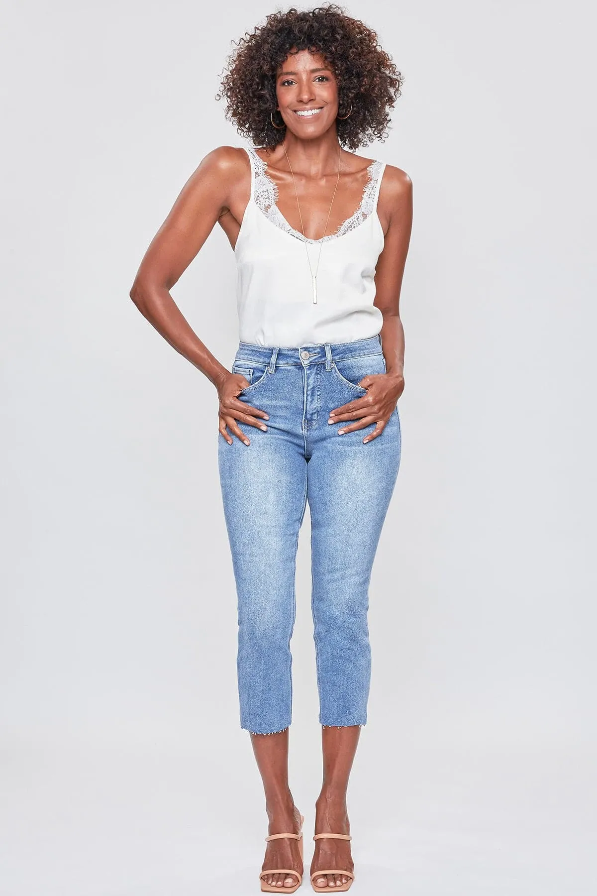 Women's Vintage High Rise Slim Straight Raw Hem Cropped Flood Jeans